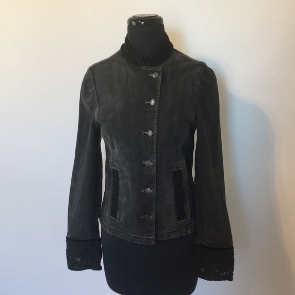 Express Black Jean Jacket With Lace Trim, 5/6 - Picture 1 of 10
